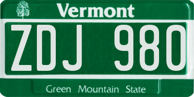 VT license plate ZDJ980