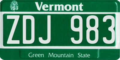 VT license plate ZDJ983