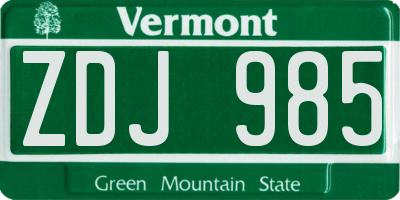 VT license plate ZDJ985