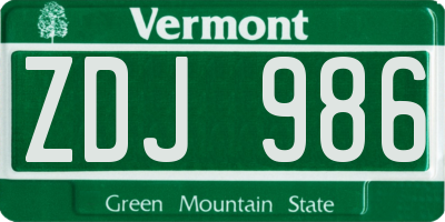 VT license plate ZDJ986