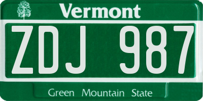 VT license plate ZDJ987