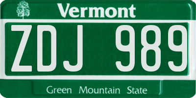 VT license plate ZDJ989