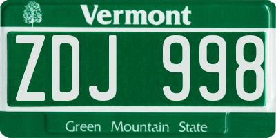 VT license plate ZDJ998