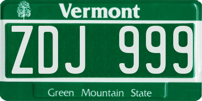 VT license plate ZDJ999