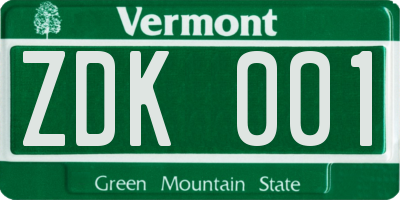 VT license plate ZDK001