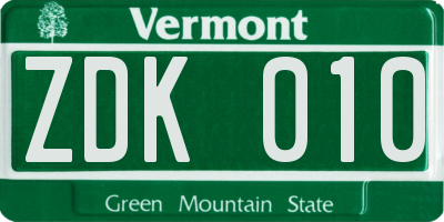 VT license plate ZDK010