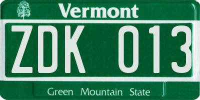 VT license plate ZDK013