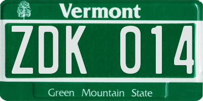 VT license plate ZDK014