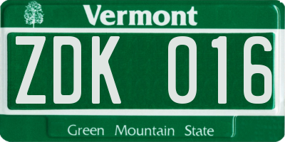 VT license plate ZDK016