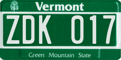 VT license plate ZDK017