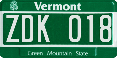 VT license plate ZDK018