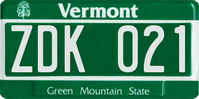 VT license plate ZDK021