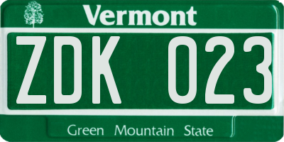 VT license plate ZDK023