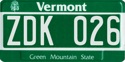VT license plate ZDK026