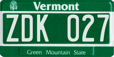 VT license plate ZDK027