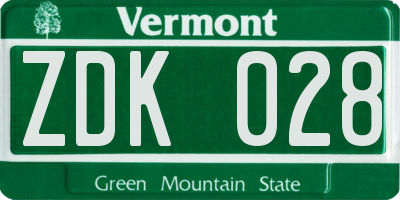 VT license plate ZDK028