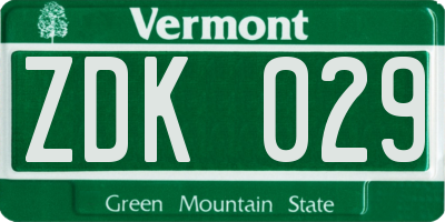 VT license plate ZDK029