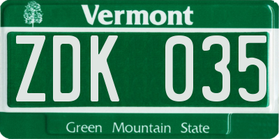 VT license plate ZDK035