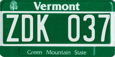 VT license plate ZDK037