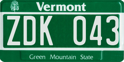 VT license plate ZDK043