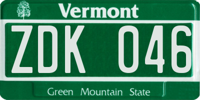 VT license plate ZDK046