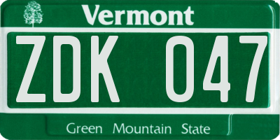 VT license plate ZDK047
