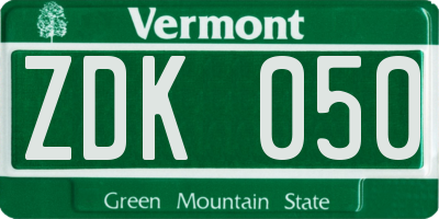 VT license plate ZDK050