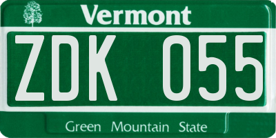 VT license plate ZDK055