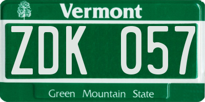 VT license plate ZDK057