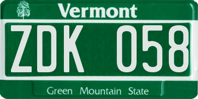 VT license plate ZDK058