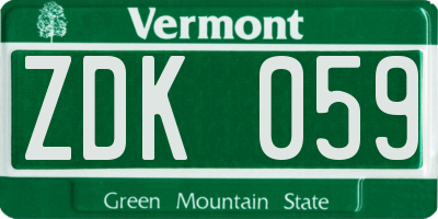 VT license plate ZDK059