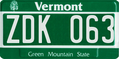 VT license plate ZDK063