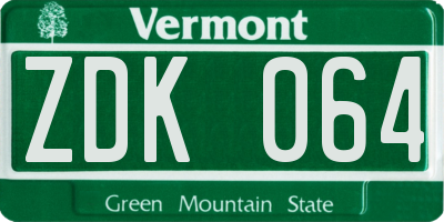 VT license plate ZDK064