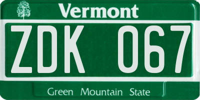 VT license plate ZDK067
