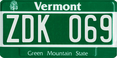 VT license plate ZDK069