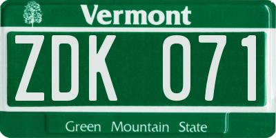 VT license plate ZDK071