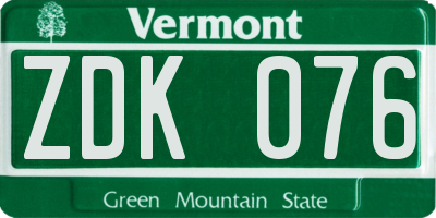 VT license plate ZDK076