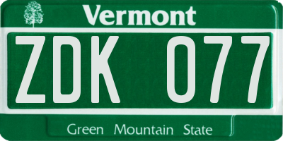 VT license plate ZDK077