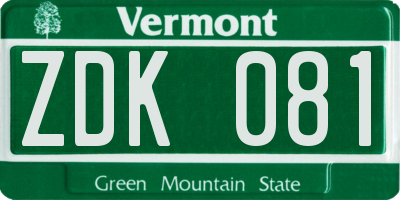 VT license plate ZDK081