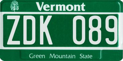 VT license plate ZDK089