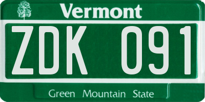 VT license plate ZDK091