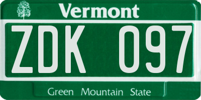 VT license plate ZDK097