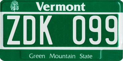 VT license plate ZDK099