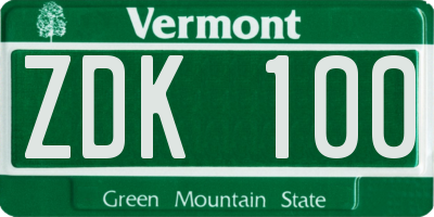 VT license plate ZDK100