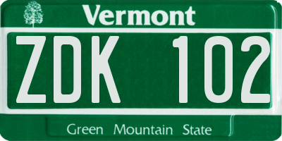 VT license plate ZDK102