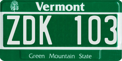 VT license plate ZDK103