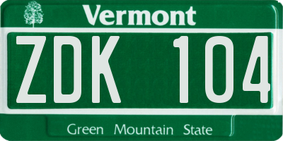 VT license plate ZDK104