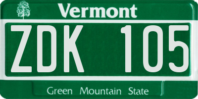 VT license plate ZDK105