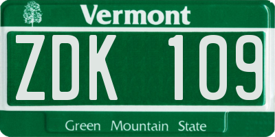 VT license plate ZDK109