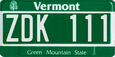 VT license plate ZDK111